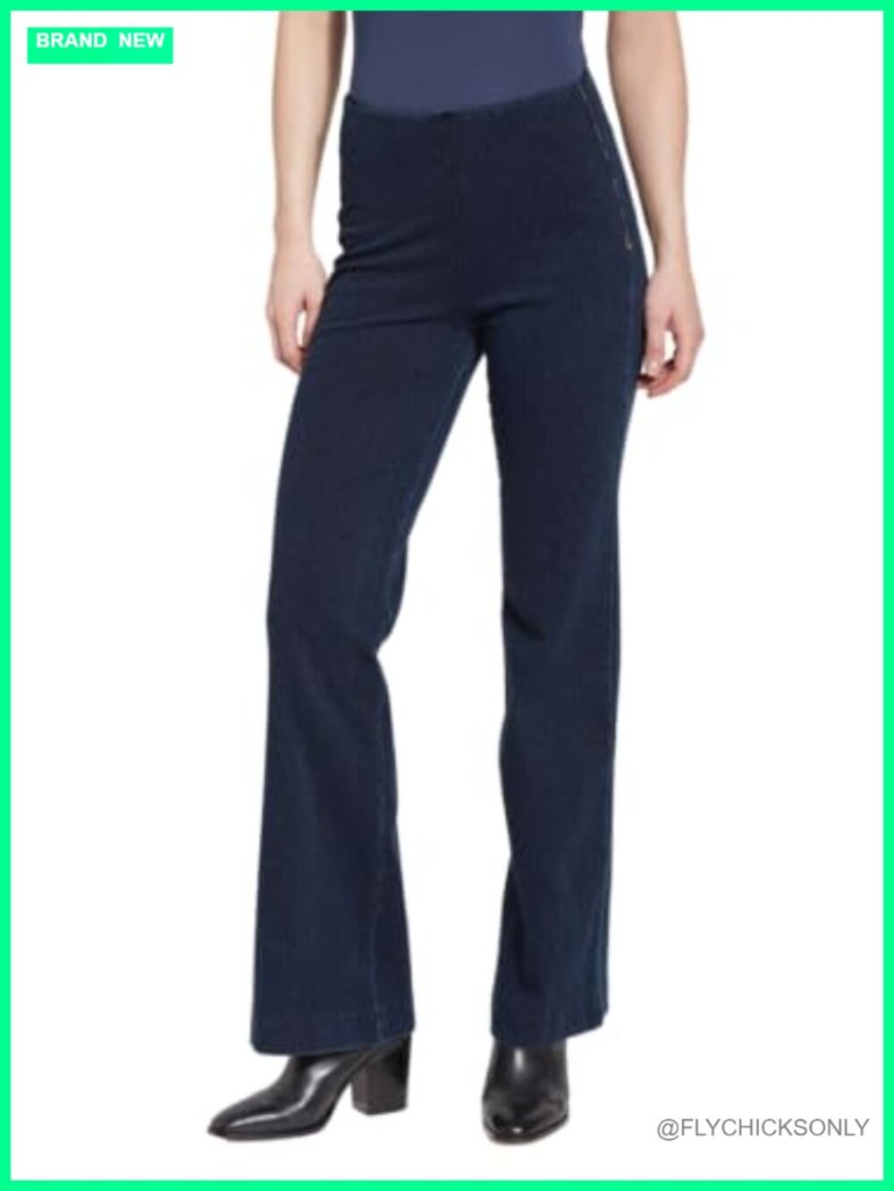 High Rise Wide Leg Pull-On Stretch Jeans Trouser Denim Pants